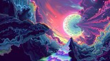 Illustrate Worms-eye view Exploring lifes journey in a pixel art style, showcasing a unique perspective on leadership and self-discovery Infuse each pixel with emotion and movement, bringing the surre