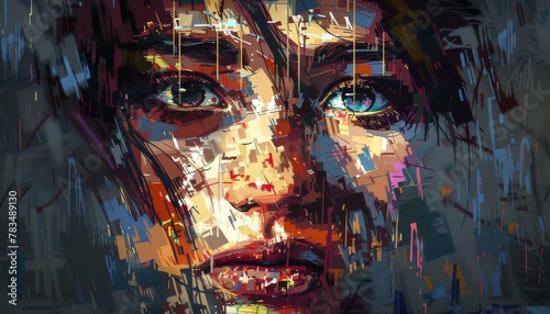 Illustrate a thought-provoking pixel art piece symbolizing survival narratives from the Abstract Expressionism movement Use vibrant colors and bold strokes to depict resilience in the face of challeng