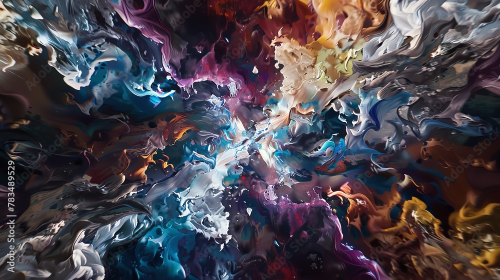 Naklejka premium Experience a unique perspective through high-angle abstraction, blending traditional art techniques with digital rendering to unveil a mind-bending realm of surrealism and innovation