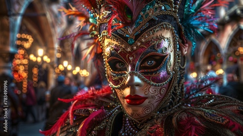 A vibrant fancy dress festival featuring elaborate masks © New Robot