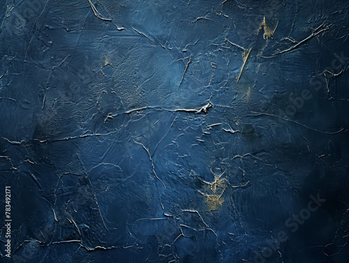 Close-up of a textured dark blue surface with golden accents  artistic background displaying the concept of decay. Generative AI