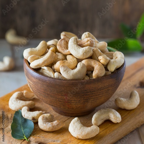 Bowl de castanas de Caju sobre tabla de madera