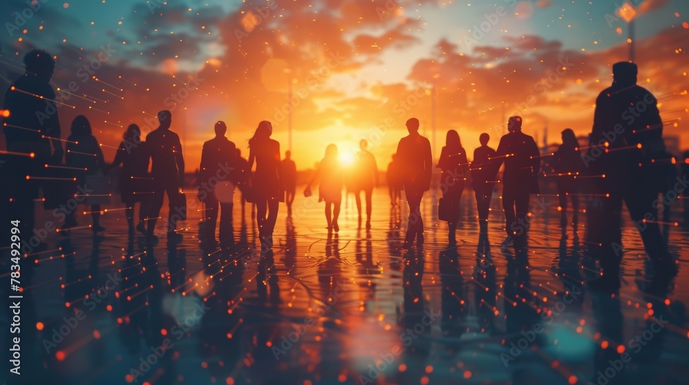 Silhouettes of group of businessperson. Global business network concept Silhouettes of group of businessperson. Global business network concept