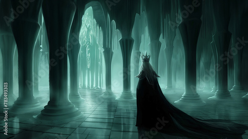 A Queen Standing Alone Within a Frozen Castle Fantasy Art
