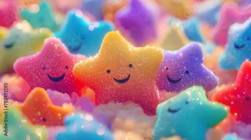 Super cute little star emoticons cover the screen, colorful, realistic