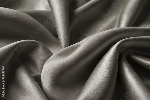 luxury cloth with drapery and wavy folds of ivory color creased smooth silk satin material texture.