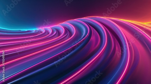 Colorful neon light curved lines background vector presentation design.
