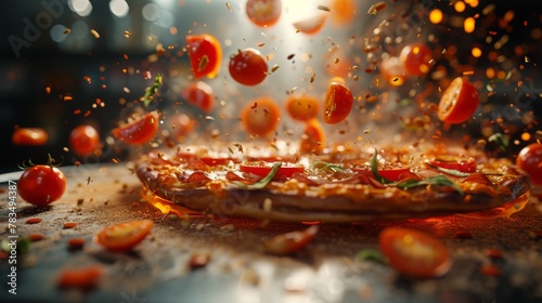 falling pizza food photo falling pizza layers with realistic aesthetic detailed effects winning photo