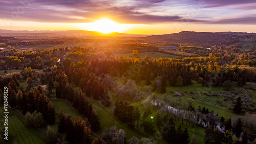 landscape with river and trees in spring Salem, Oregon photo