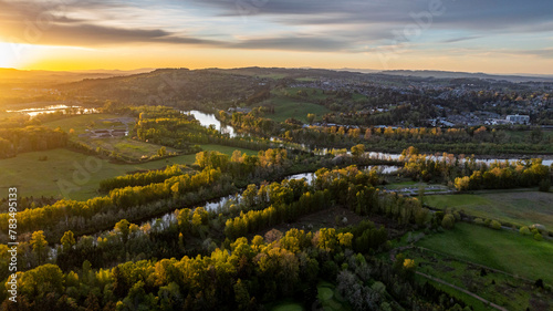 landscape with river and trees in spring Salem  Oregon