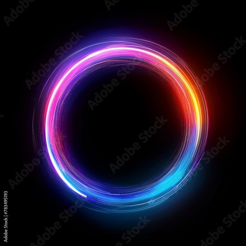 Glowing cosmic ring with a spectrum of neon lights on black background 