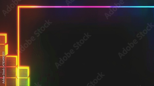 colorful blocks arranged in the lower left corner of the frame. The background is completely black with no texture, with no text or letters on it