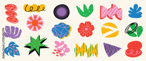 Set of abstract retro organic shapes vector. Collection of contemporary figure, flower, leaf, mountain in funky groovy style. Cute hippie design element perfect for banner, print, stickers.