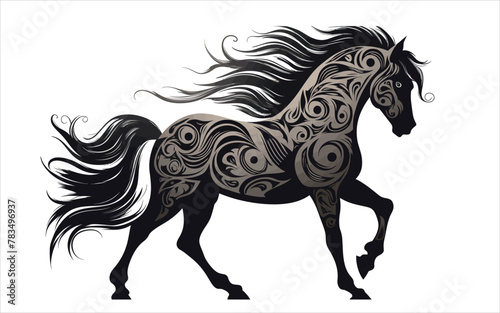 Horse silhouette  black and white design  horse tattoo sketch  hand drawn black animal engraving  vector illustration  SVG  great for t-shirt  mug  birthday card  wall decal  sticker  iron-on  scrapbo