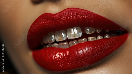 Red Lips and Nails closeup. Open Mouth Generative AI