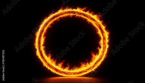 A fiery ring with intense flames on a dark background, symbolizing energy or a portal concept. Generative AI