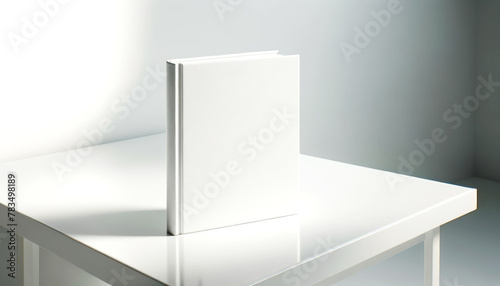 Wallpaper Mural A standing blank white book on a white table with a soft light background, concept of branding mockup. Generative AI Torontodigital.ca