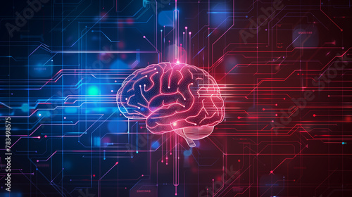 A brain with red and blue lights surrounding it