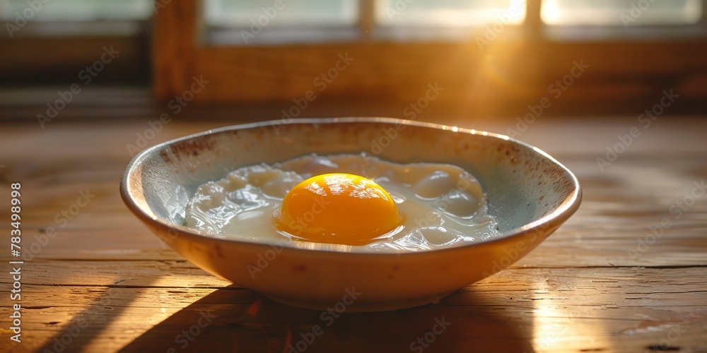 Freshly cracked eggs, bowl, yolk sharpness, soft morning light, intimate close-up Freshly cracked eggs, bowl, yolk sharpness, soft morning light, intimate close-up