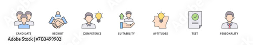 Assessment icon packs for your design digital and printing of user candidate, recruit, competence, suitability, aptitudes, test and personality icon live stroke and easy to edit 