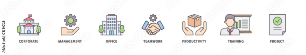 Corporate management icon packs for your design digital and printing of corporate, management, office, teamwork, productivity, training and project icon live stroke and easy to edit 