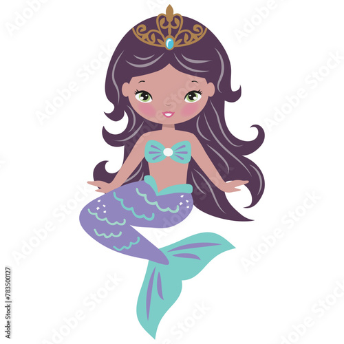 Beautiful sea mermaid princess vector cartoon illustration