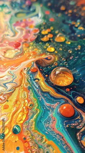 Capture the mesmerizing details of a Surrealist underwater world with vibrant swirling colors in acrylic paint Use unexpected camera angles to enhance the dreamlike atmosphere