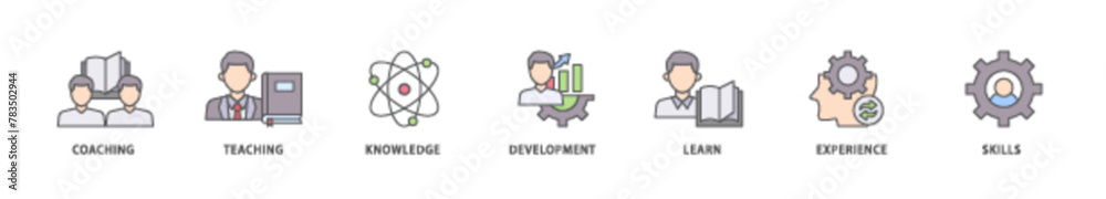 Training and development icon packs for your design digital and printing of trainer, professional development, supervisory, trainee, instructor, coaching  icon live stroke and easy to edit 