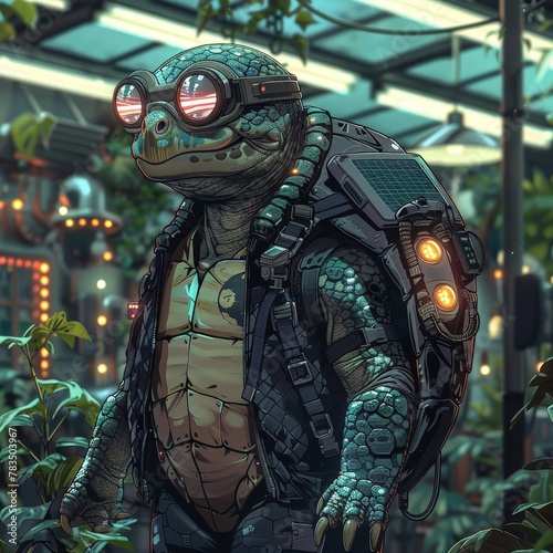 Resilient Turtle Character in Solar Punk Theme