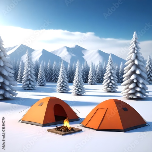 camping in the mountains in winter. snow 