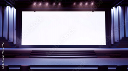 Empty stage Design for mockup and Corporate identity, Display.Platform elements in the hall.Blank screen system for Graphic Resources.Scene event led night light staging © Atlantist studio
