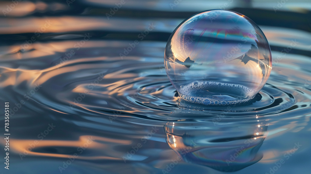 Reflection of a perfect sphere in the surface of a soap bubble, rainbow hues dancing around, super realistic Reflection of a perfect sphere in the surface of a soap bubble, rainbow hues dancing around, super realistic