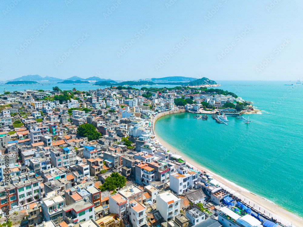 Aerial photography of the fishing village on the coast of Dongshan Island, Zhangzhou, Fujian, China