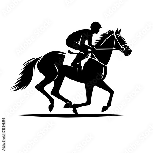 minimalist male Horse racing, vector silhouette running horse and jockey. front view Silhouette vector black color silhouette, Black color silhouette (10) © Dream House