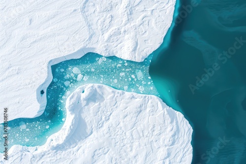 An aerial view of the edge of an ice shelf in Antarctica. photo