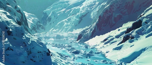 An animated sequence showing the retreat of an alpine glacier over decades