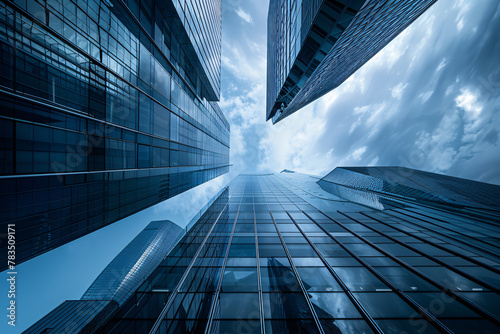 Urban Skyline  Glass Tower Amidst Cityscape