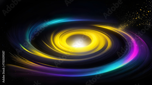 Glowing Yellow Black Hole on Dark Background, Radiant Yellow Celestial Phenomenon, Luminous Yellow Galactic Abyss, Vibrant Yellow Cosmic Event(Generative AI)