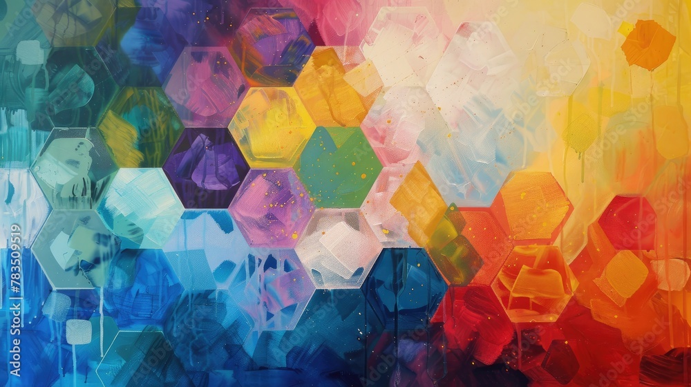 An abstract painting featuring hexagons that appear to pulse and vibrate