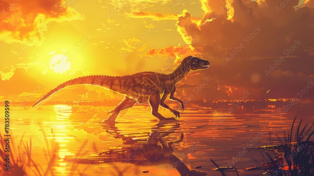 AI-generated majestic dinosaurs in a prehistoric landscape. Raptor ...