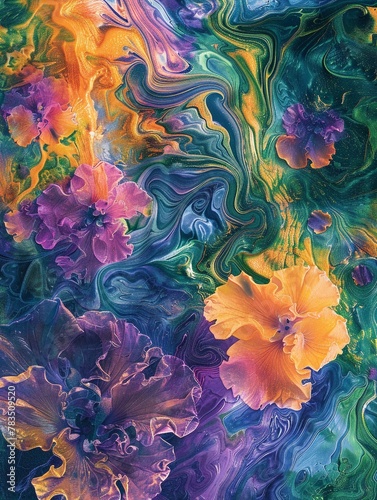 Artistic floral texture, flowing iridescent hues, stylized abstract design, full frame