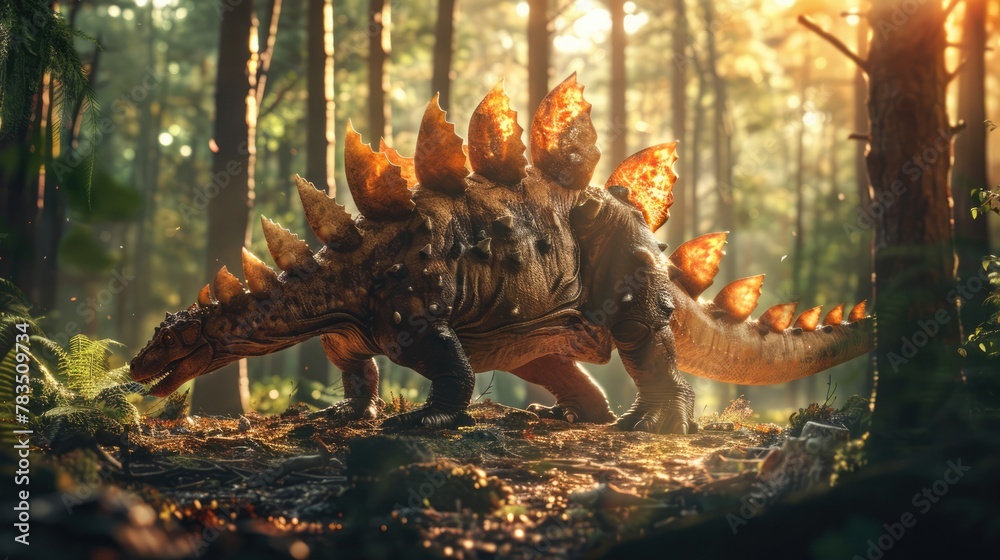 AI-generated majestic dinosaurs in a prehistoric landscape. Stegosaurus ...