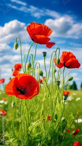 Red poppies flowers in the field