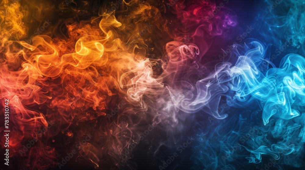 Abstract colorful smoke isolated on black background
