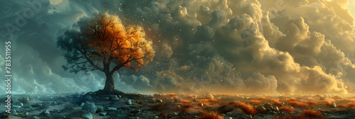 fire in the water,
Climate change conceptual illustration photo