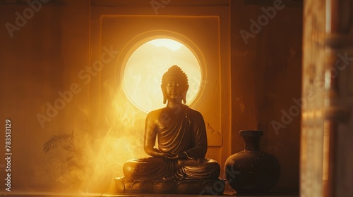 Buddha statue With light transmitted from behind