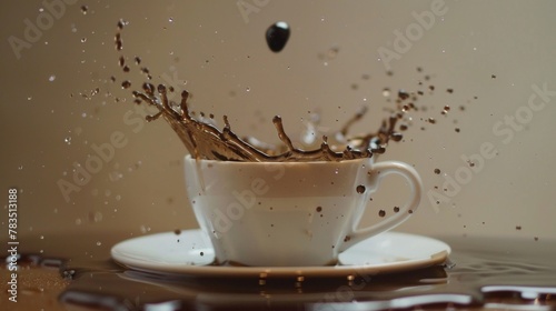 Falling drop into coffee cup, super slow motion at 1000 fps.