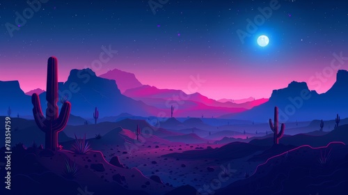 Cactus Landscape under Starry Night and Moonlight 