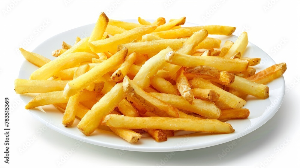 Plate of tasty French fries on white background Plate of tasty French fries on white background