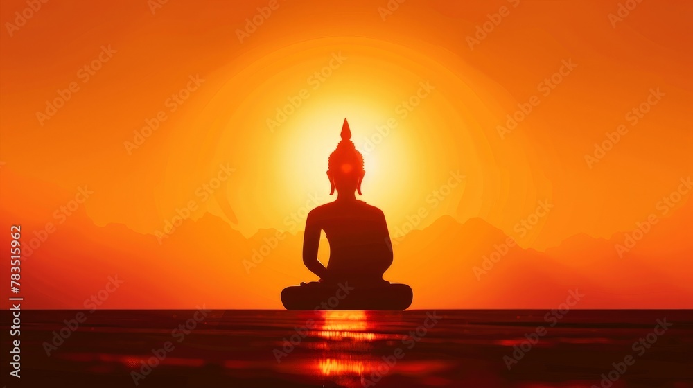 Silhouette of Buddha with sun shining from behind, Buddha statue over scenic sun sky background. Silhouette of Buddha with sun shining from behind, Buddha statue over scenic sun sky background.
